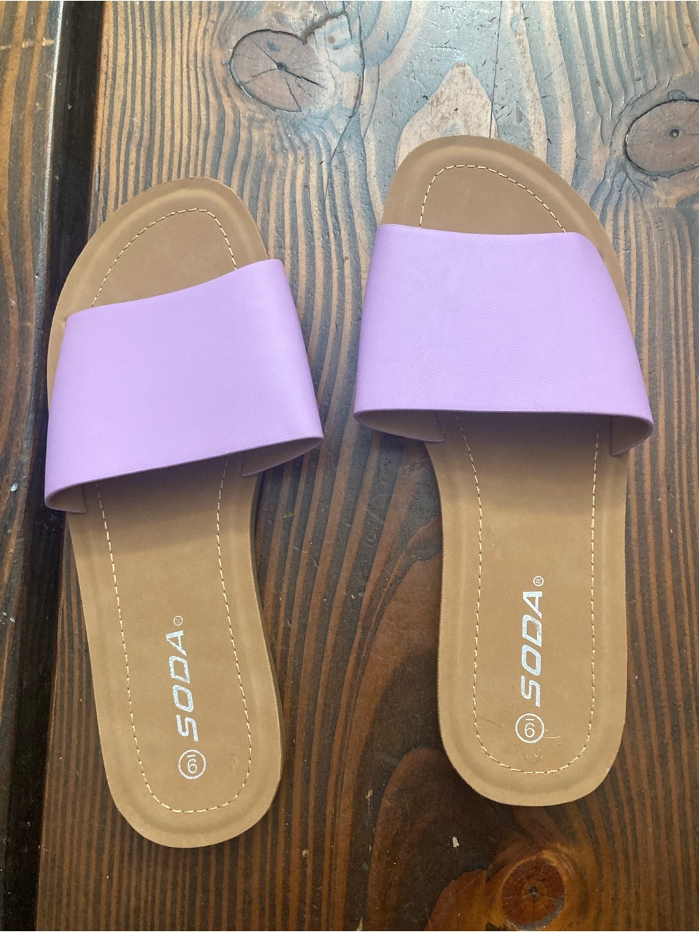 Soda Lilac Slide Sandals - Women's Purple Strap Brown Footbed